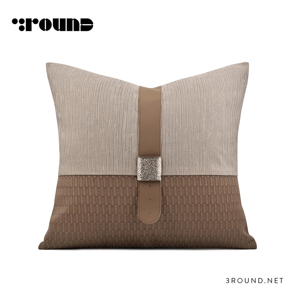Fabric and Leather Square Cushion F567 (P)
