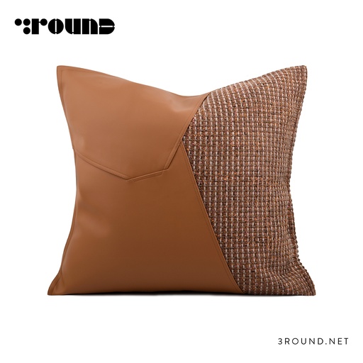 Fabric and Leather Square Cushion F493