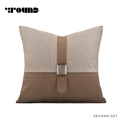 Fabric and Leather Square Cushion F567